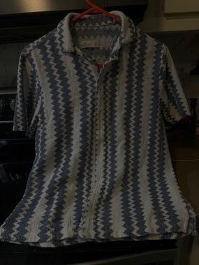 Hollister Blue & White Textured Short Sleeve Knit Polo
